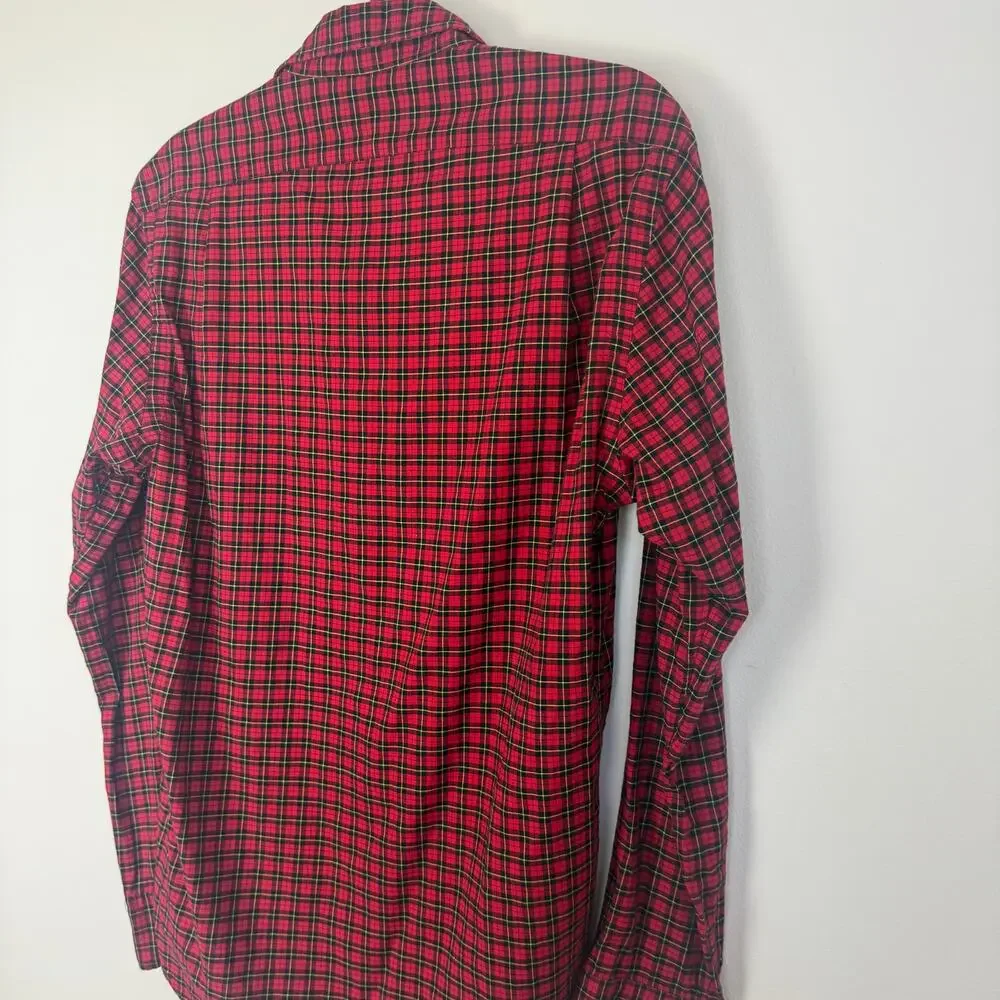 Polo Ralph Lauren Mens Slim Button-Up Long Sleeve Red/Black Plaid Shirt Medium